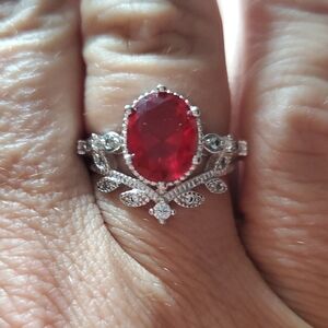 STERLING SWAROVSKI RUBY RING